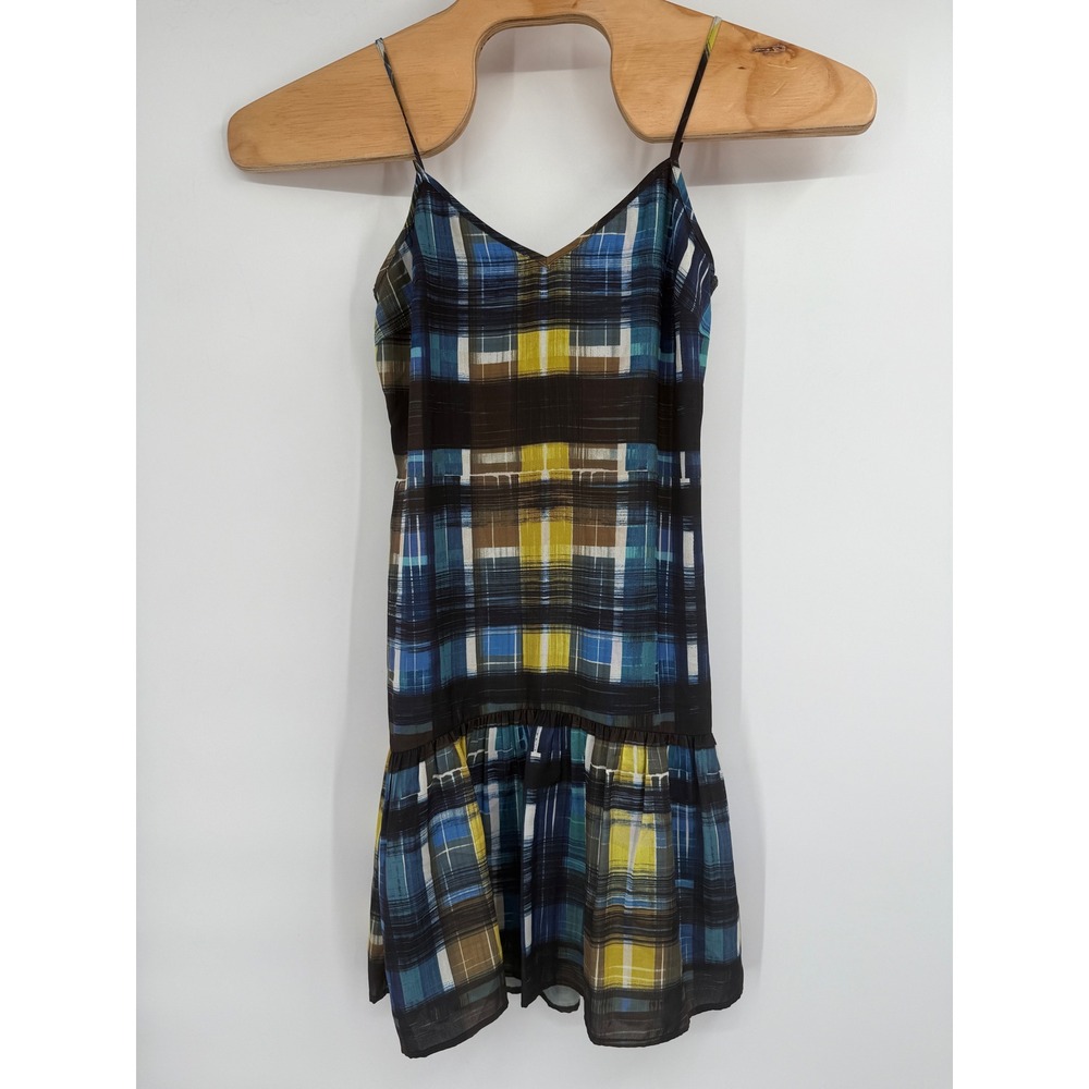 TRINA TURK ESTHER Plaid Paintbrush Spaghetti strap Dress Sz 4